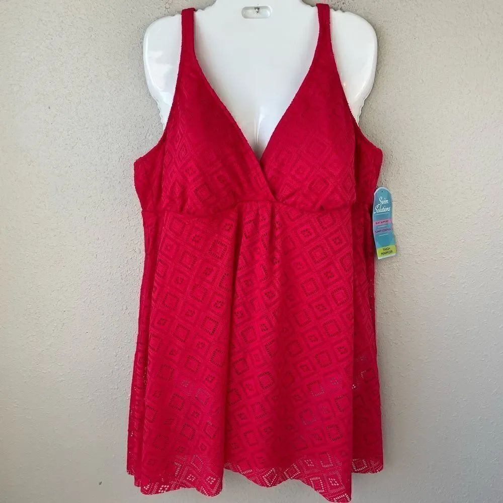NWT Swim Solutions Coral Orange One Piece Swim Suit Size 22W